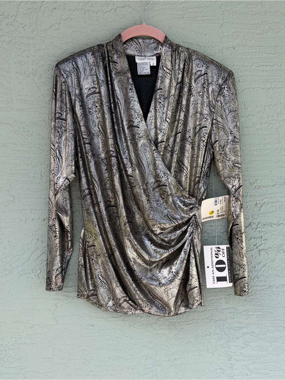 NWT vintage Carry Back metallic faux-wrap Sz 4